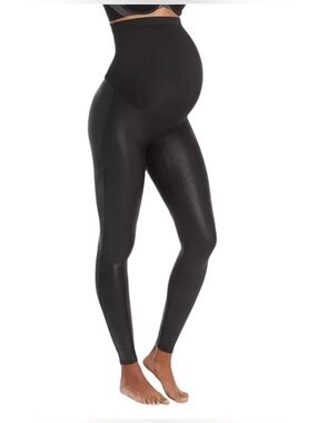 Spanx Black Faux Leather Maternity Leggings Size S NWOT